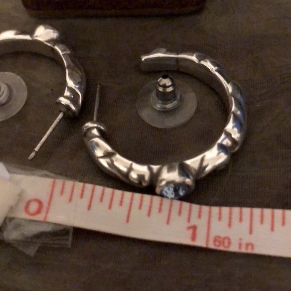 Hoop Earrings with lt blue crystal in silver tone - Picture 6 of 7